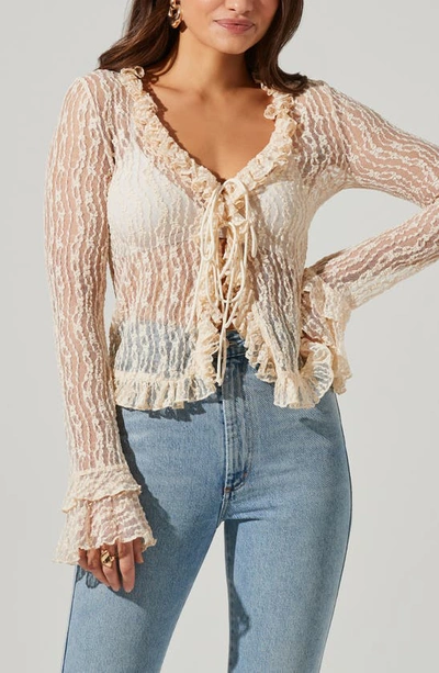 Astr Lace Front Tie Bed Jacket In Cream