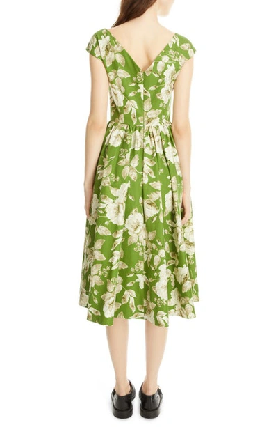 Shop Erdem Jocelyn Floral Print Cotton Midi Dress In Green/ Ecru