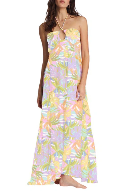 Shop Billabong So Groovy Palm Leaf Halter Maxi Dress In White/ Multi