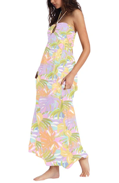 Shop Billabong So Groovy Palm Leaf Halter Maxi Dress In White/ Multi
