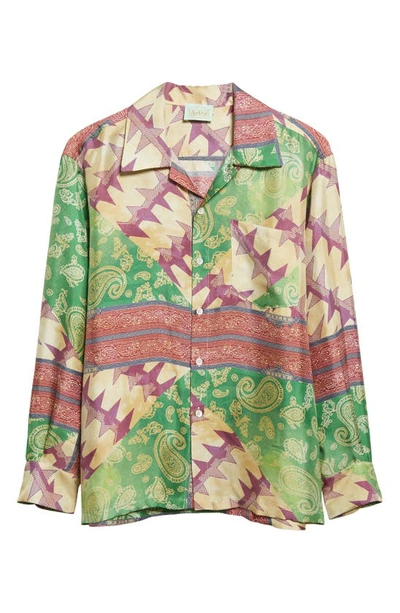 Shop Aries Scarf Print Silk Button-up Camp Shirt In Mlt Multi