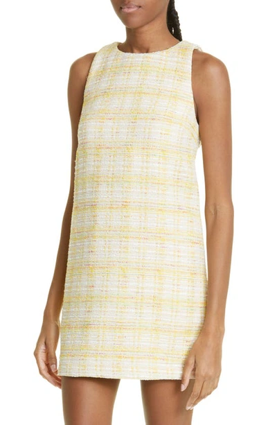 Shop Lisa Marie Fernandez Sleeveless Cotton Blend Tweed Shift Dress In Yellow Tweed