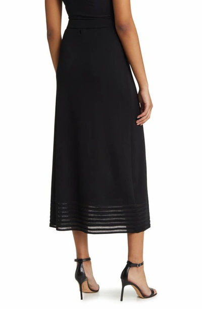Ming Wang Stripe Hem A-line Knit Skirt In Black