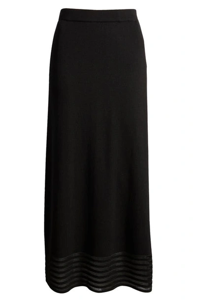 Ming Wang Stripe Hem A-line Knit Skirt In Black