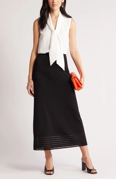 Ming Wang Stripe Hem A-line Knit Skirt In Black