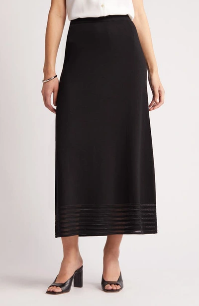 Ming Wang Stripe Hem A-line Knit Skirt In Black