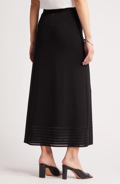Ming Wang Stripe Hem A-line Knit Skirt In Black