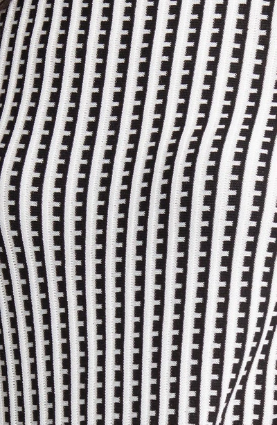 Ming Wang Grid Stripe Flare Knit Dress In White/ Black