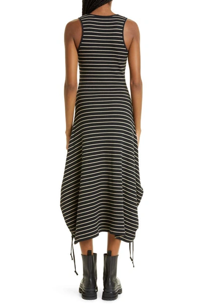 Shop Proenza Schouler White Label Stripe Side Tie Cotton Blend Rib Dress In Black/ Mushroom