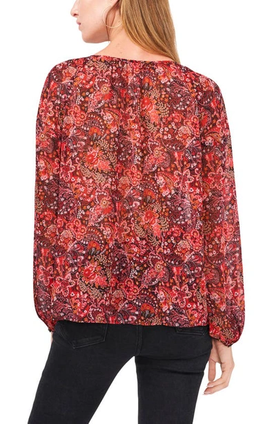 Shop Vince Camuto Keyhole Front Paisley Blouse In Red/ Black