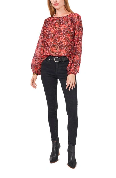 Shop Vince Camuto Keyhole Front Paisley Blouse In Red/ Black