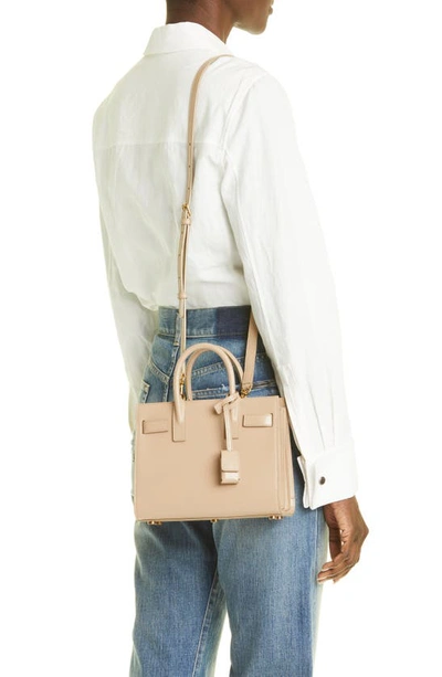 Shop Saint Laurent Nano Sac De Jour Leather Tote In Dark Beige