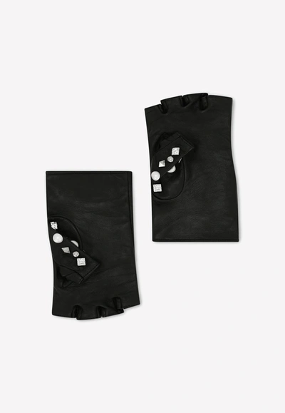 Dolce & Gabbana Studded Logo Wingless Gloves In Black