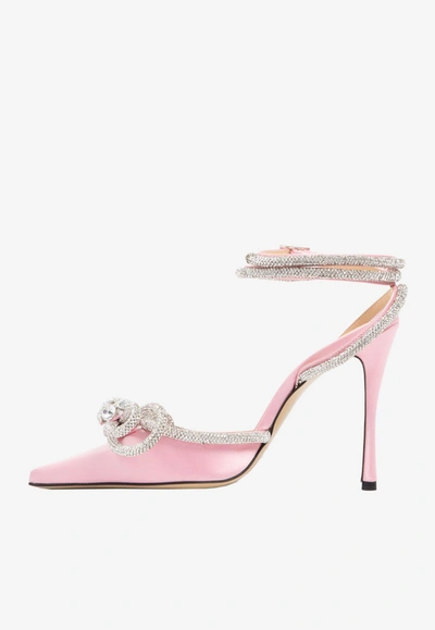 Shop Mach & Mach 110 Double Bow Crystal-embellished Satin Pumps In Pink