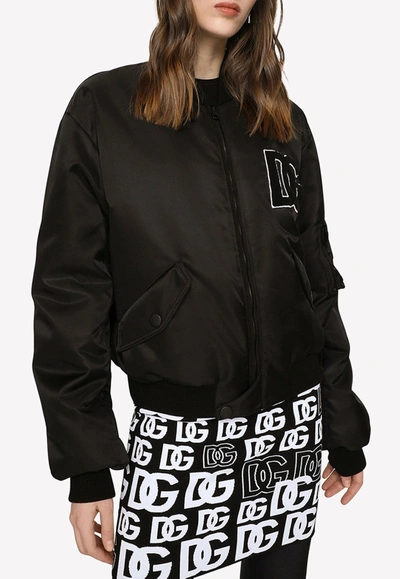 Dolce & Gabbana Dg Logo Patch Bomber Jacket In Black