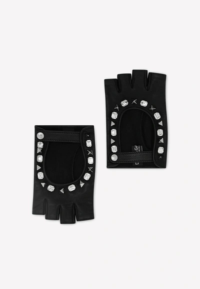 Shop Dolce & Gabbana Embellished Nappa Leather Gloves In Black