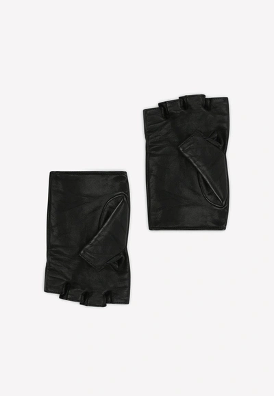 Shop Dolce & Gabbana Embellished Nappa Leather Gloves In Black