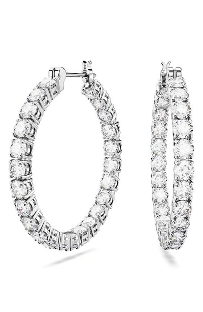 Shop Swarovski Matrix Tennis Hoop Earrings In Silver