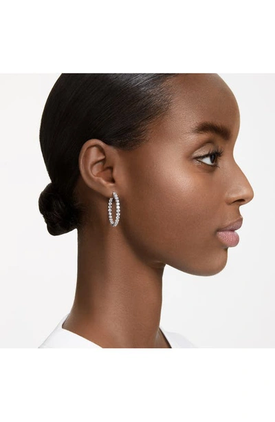 Shop Swarovski Matrix Tennis Hoop Earrings In Silver