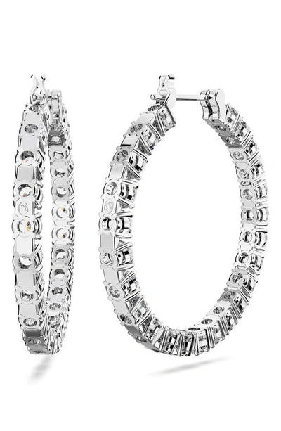 Shop Swarovski Matrix Tennis Hoop Earrings In Silver