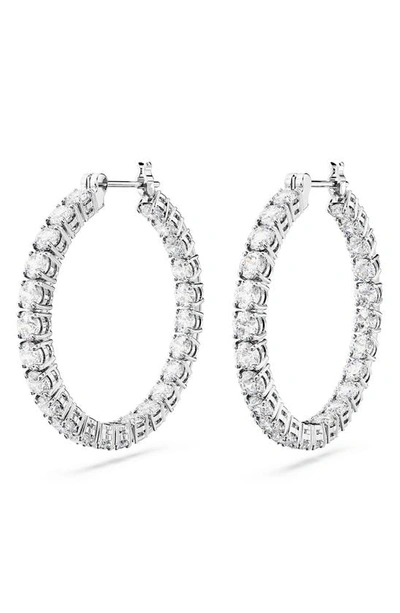 Shop Swarovski Matrix Tennis Hoop Earrings In Silver