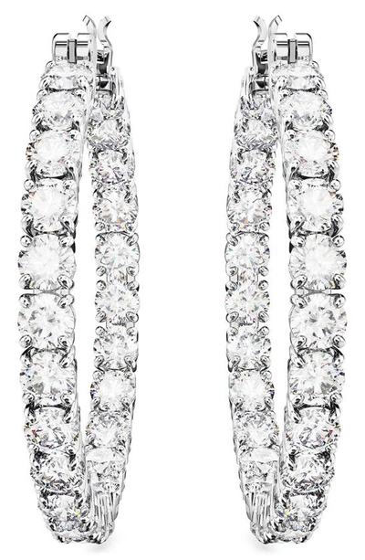 Shop Swarovski Matrix Tennis Hoop Earrings In Silver