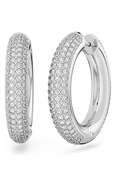 Shop Swarovski Dextera Crystal Hoop Earrings In Silver