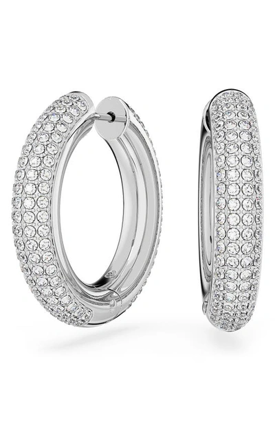 Shop Swarovski Dextera Crystal Hoop Earrings In Silver