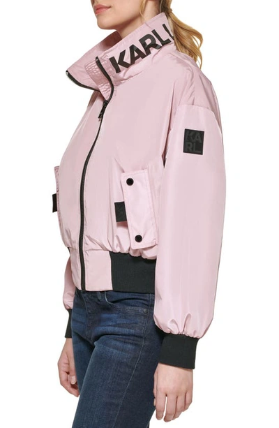 Shop Karl Lagerfeld Raglan Sleeve Stand Collar Bomber Jacket In Blush