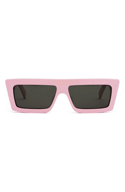 Shop Celine Monochroms 57mm Rectangular Sunglasses In Shiny Pink / Smoke