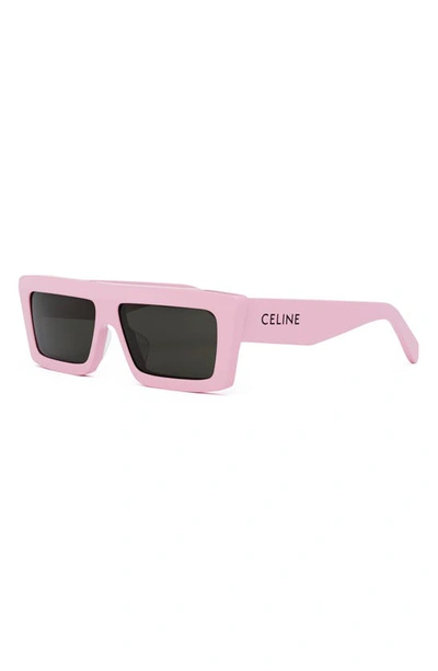 Shop Celine Monochroms 57mm Rectangular Sunglasses In Shiny Pink / Smoke