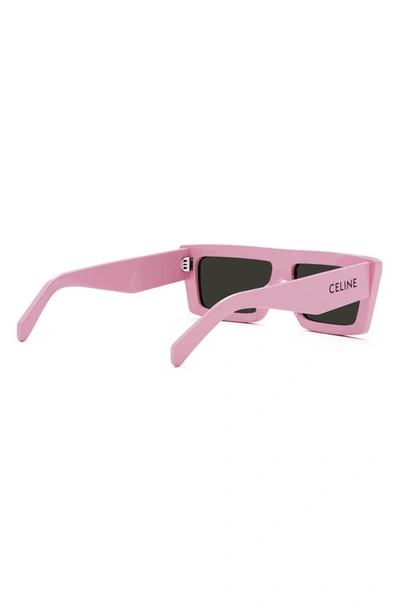 Shop Celine Monochroms 57mm Rectangular Sunglasses In Shiny Pink / Smoke
