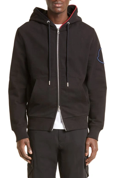 Shop Moncler Cotton Zip Hoodie In Black