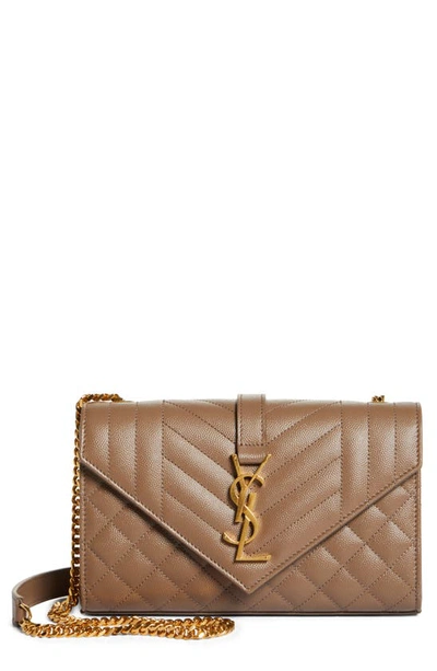 Shop Saint Laurent Small Envelope Calfskin Leather Shoulder Bag In Taupe/ Taupe/ Taupe