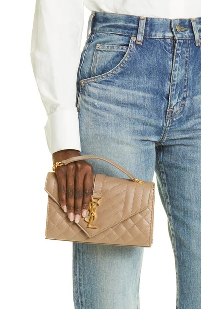 Shop Saint Laurent Small Envelope Calfskin Leather Shoulder Bag In Taupe/ Taupe/ Taupe