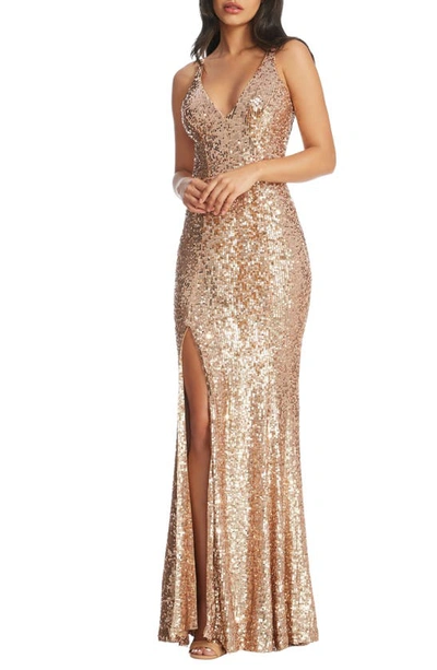 Shop Dress The Population Iris Sequin Gown In Gold Multi