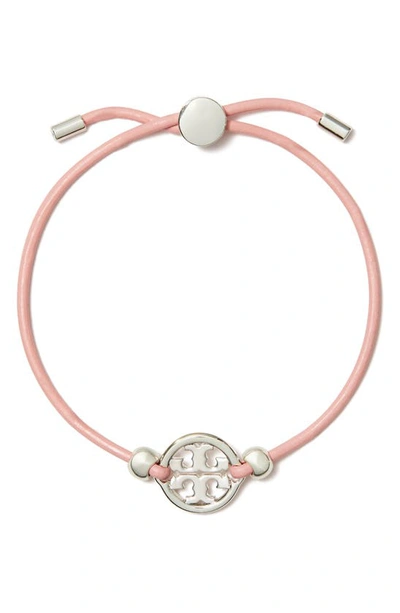 Shop Tory Burch Miller Logo Slider Bracelet In Tory Silver / Pink