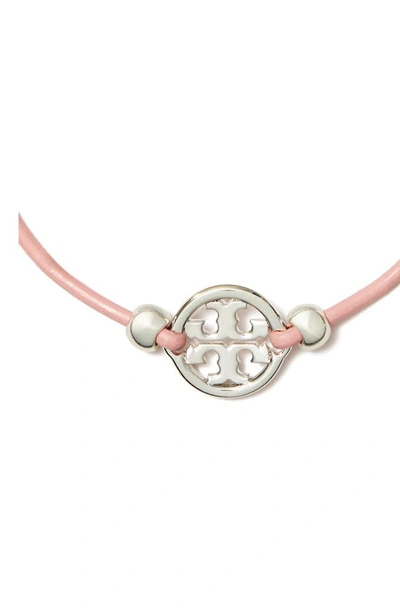 Shop Tory Burch Miller Logo Slider Bracelet In Tory Silver / Pink