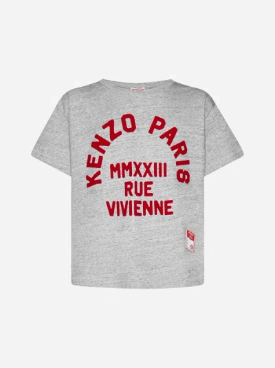 Shop Kenzo Rue Vivienne Cotton T-shirt In Pearl Grey