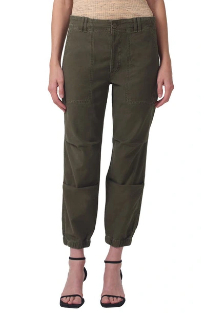 Shop Citizens Of Humanity Agni Crop Twill Utility Trousers In Tea Leaf