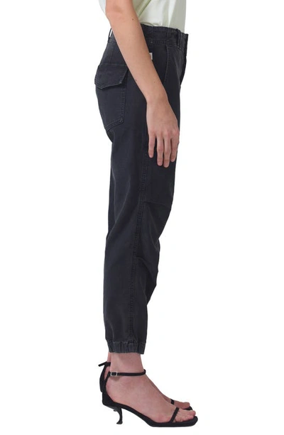 Shop Citizens Of Humanity Agni Crop Twill Utility Trousers In Washed Black