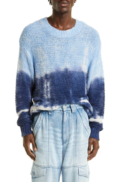 Shop Isabel Marant Henley Tie Dye Cotton Blend Sweater In Blue/ Purple Bupu