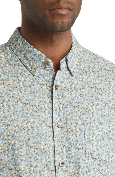 Shop Rails Carson Floral Print Short Sleeve Linen Blend Button-up Shirt In Spring Blossom Teal Creamsicle