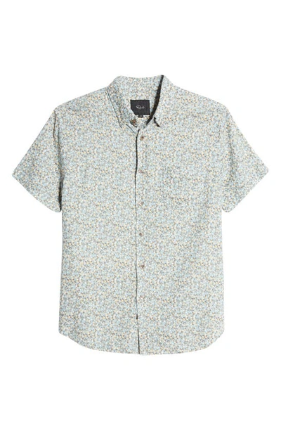 Shop Rails Carson Floral Print Short Sleeve Linen Blend Button-up Shirt In Spring Blossom Teal Creamsicle