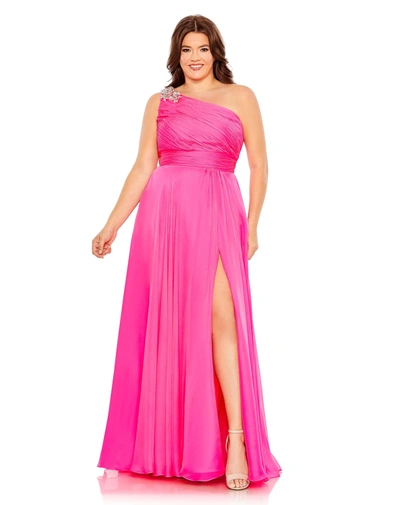 Shop Mac Duggal Draped Beaded One Shoulder Flowy A Line Gown In Candy Pink