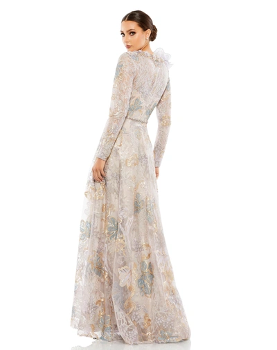 Mac Duggal Embellished Long Sleeve High Neck Rose Applique De In Multi