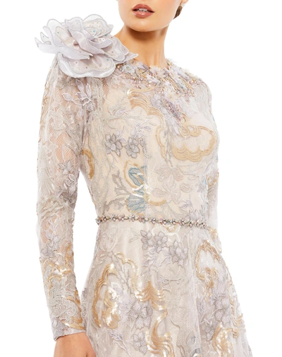 Mac Duggal Embellished Long Sleeve High Neck Rose Applique De In Multi