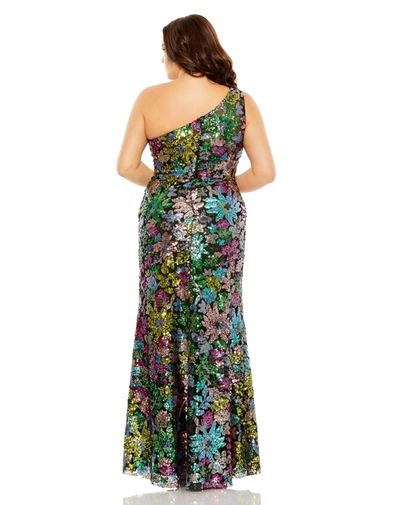 Shop Mac Duggal One Shoulder Floral Sequin Gown In Black Multi