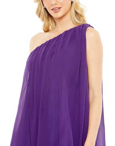 Shop Mac Duggal One Shoulder Flowy Chiffon Mini Dress In Purple