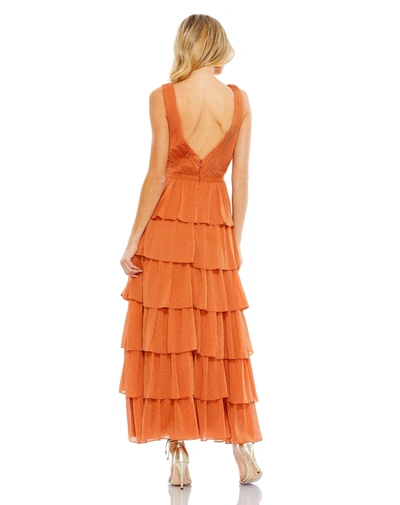 Mac Duggal Polka Dot Ruffle Tiered Sleeveless Dress In Burnt Orange